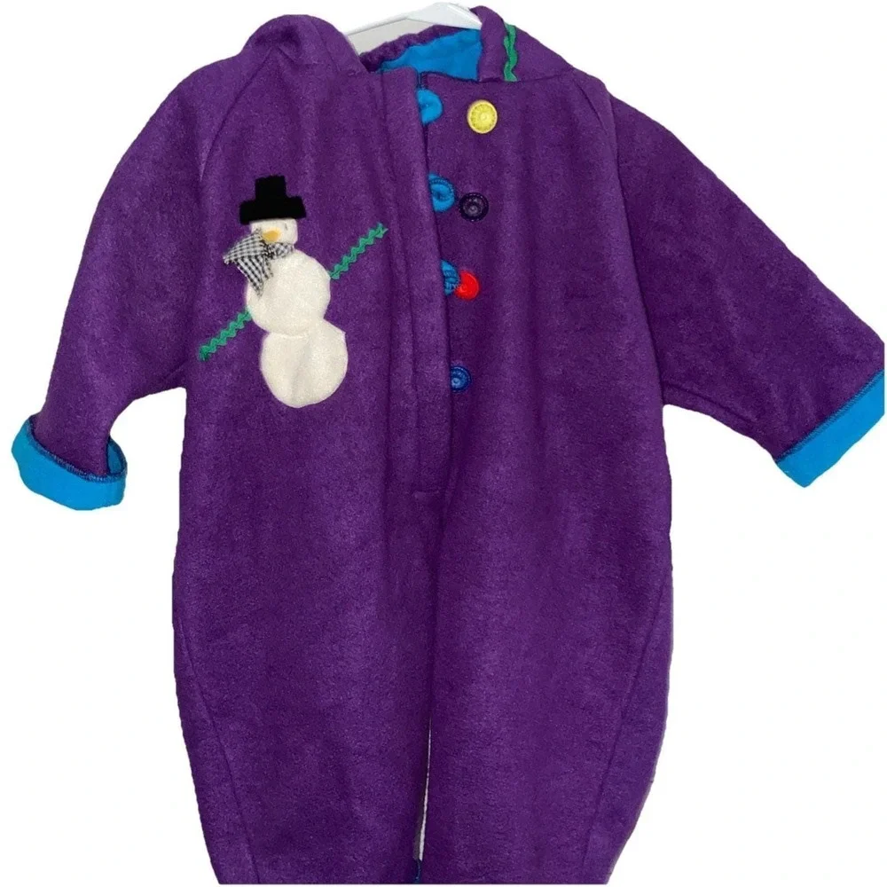Boo Fleece Bunting Kids Small Purple Snowman Hooded One Piece Jumpsuit Jumper